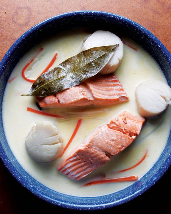 Salmon and Scallops à la Nage