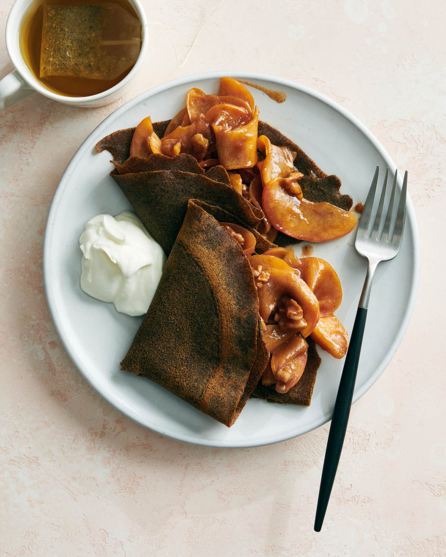 Buckwheat Crêpes With Apple Compote and Walnuts