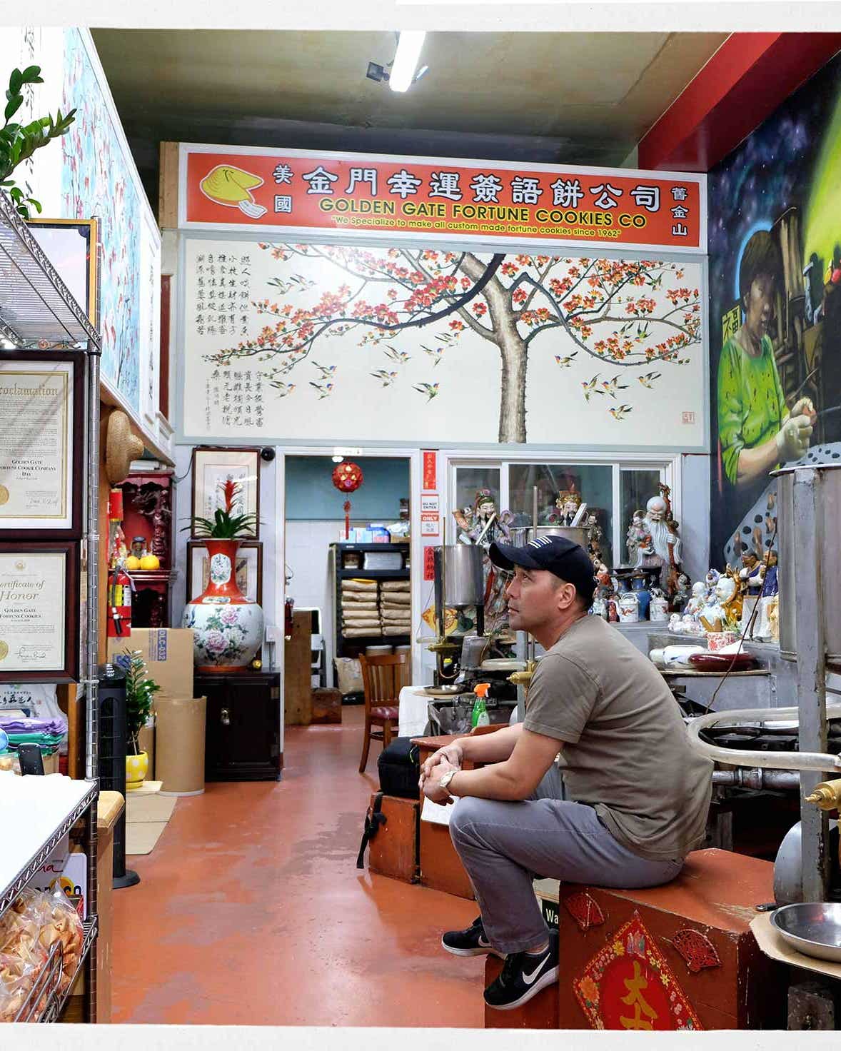 The Golden Gate Fortune Cookie Factory lies on one-block-long Ross Alley in San Francisco’s Chinatown.